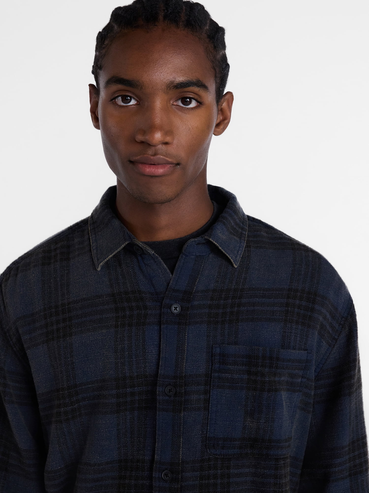 No Boundaries Boxy Fit Grunge Flannel Shirt with Long Sleeves, Men's XS-4XLT