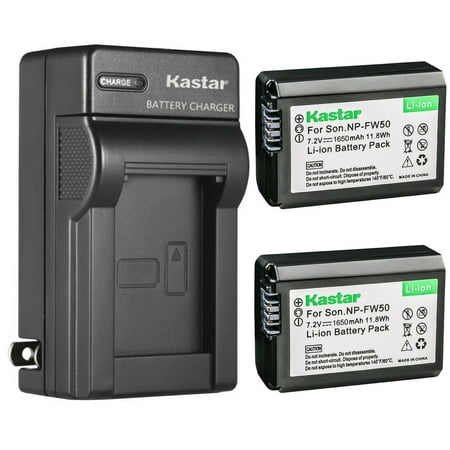 Kastar 2-Pack NP-FW50 Battery and AC Wall Charger Replacement for Sony alpha 7 II α7 II a7 II ILCE-7R alpha 7R α7R a7R ILCE-7RM2 alpha 7R II α7RII a7R II ILCE-7S alpha 7S α7S A7s Camera