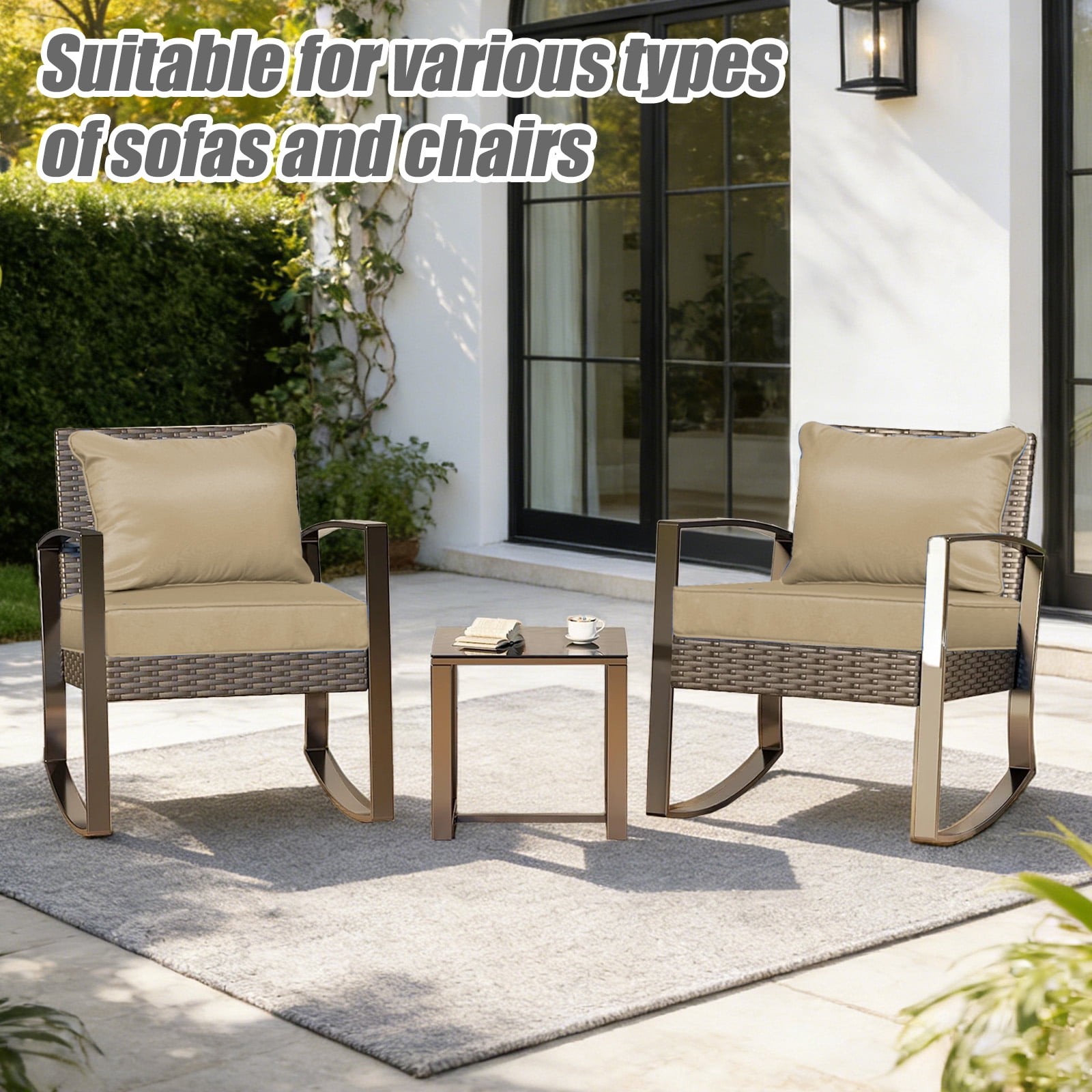FKS LIFE 4Pcs Patio Cushion Covers Replacement, Outdoor Patio Seat Cushion Covers ,Water Resistant Seat Back Slipcovers（25*25*3.15in）