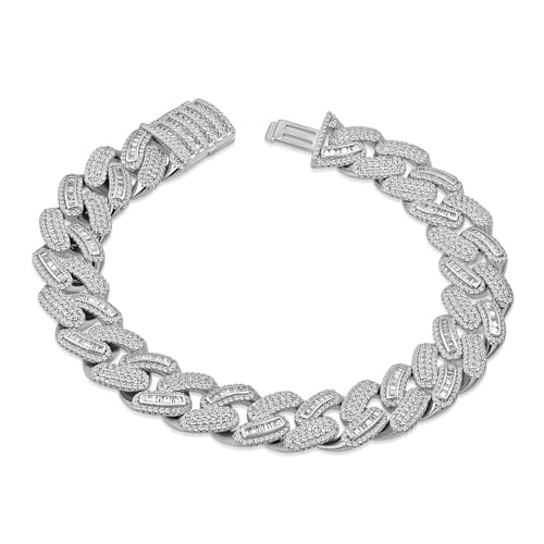 My Daily Styles Men's 925 Sterling Silver CZ Cuban Link Hip Hop 14mm Bracelet - 9" (Silver)