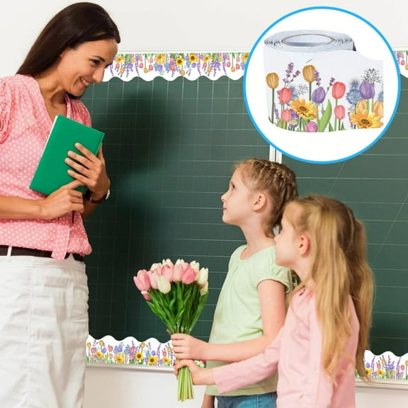 Decorative Paper Flower Trim Border Floral Bulletin Board Border Exquisite Trim Easy To Apply Ideal for Blackboard or Classroom Decoration