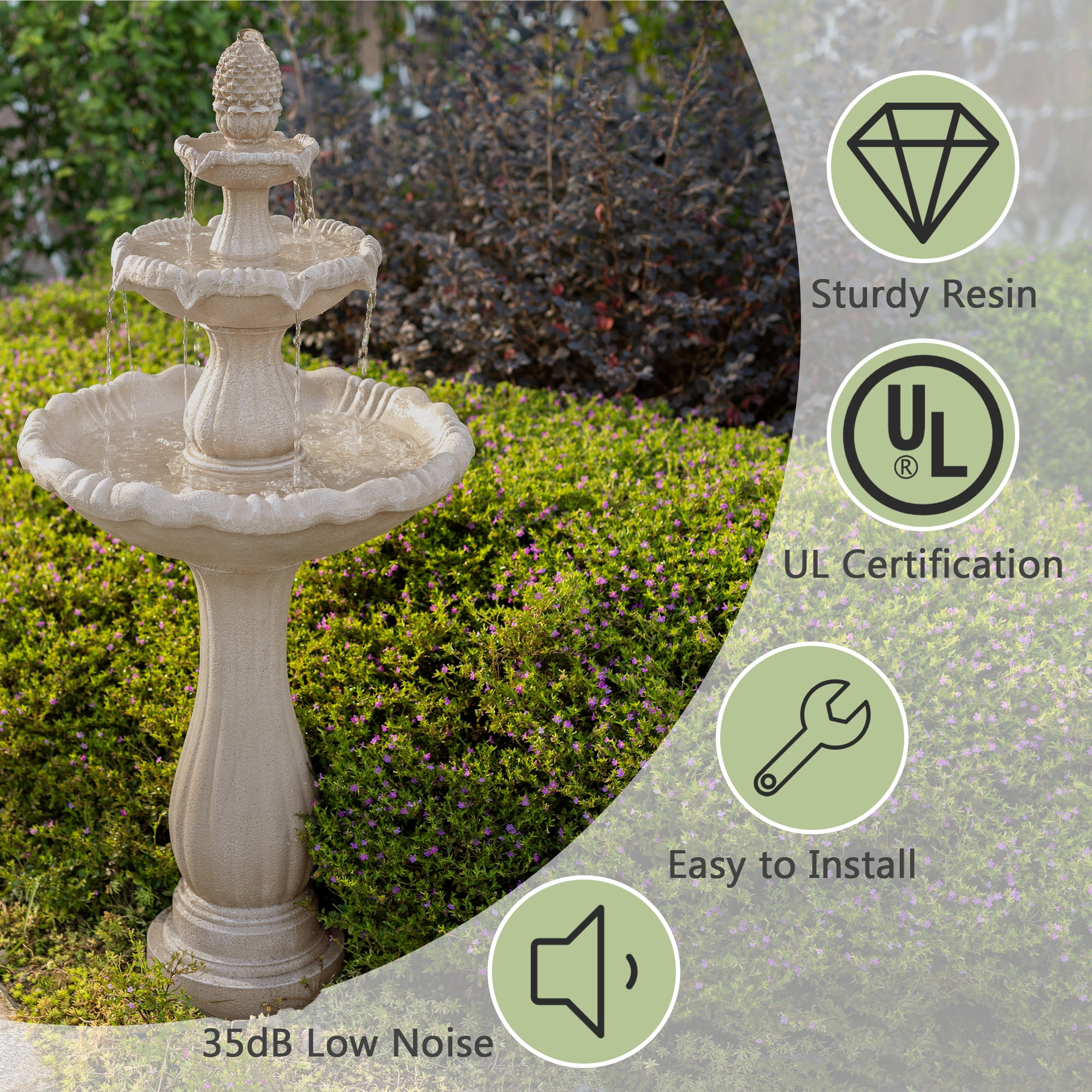 48.03" Outdoor Water Fountain, 3-Tiers water feature Outdoor Freestanding Waterfall Fountains for Garden, Patio