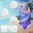 thumbnail image 6 of Uorisanigo Purple Marble Print Girls Swimsuits Kids One Piece Bathing Suit Swimwear Size 5-6 Cross Shoulder Strap Beach Swimming Bathing Suit, 6 of 7