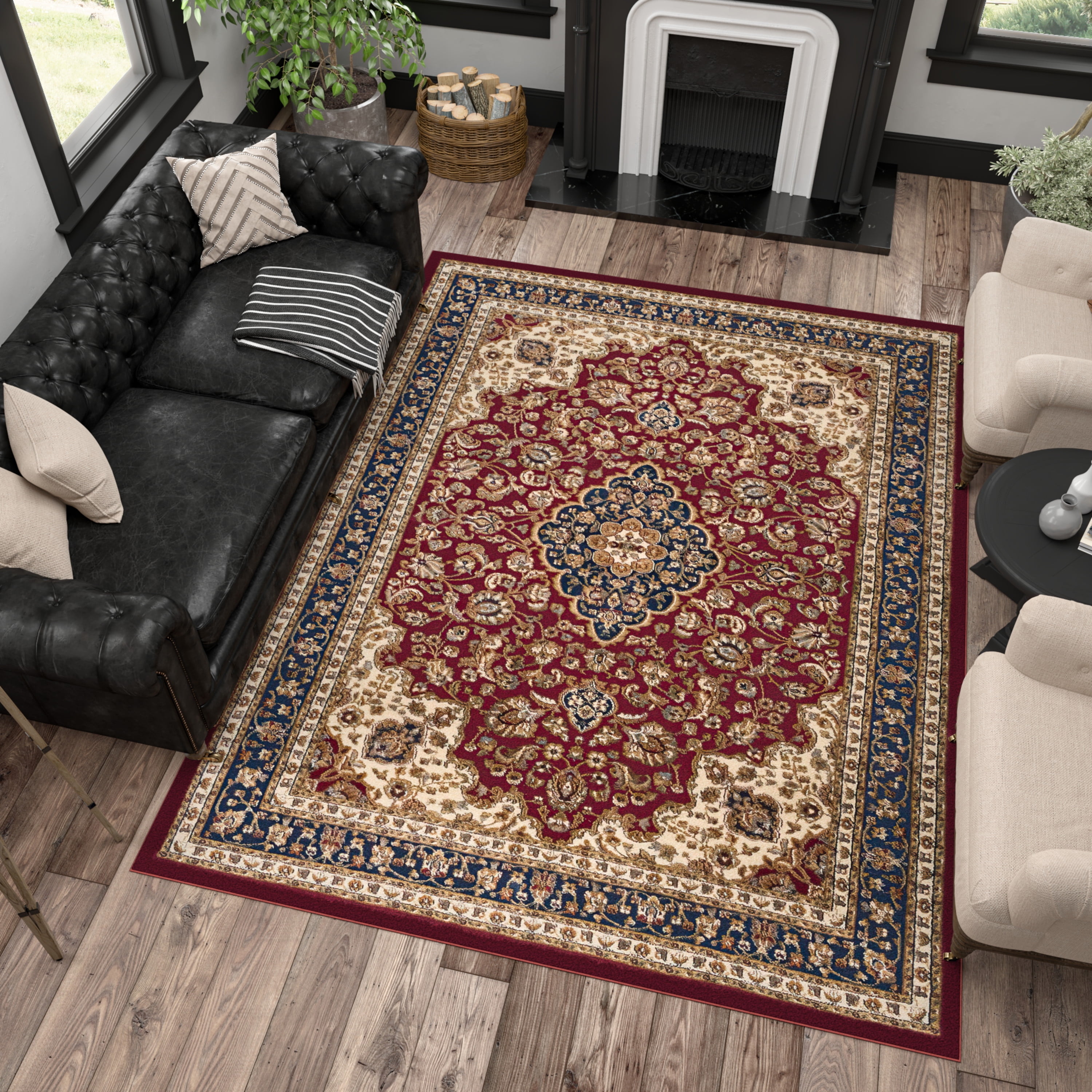 Sensation Transitional 8' x 10' Red and Beige Polypropylene Indoor Area Rug