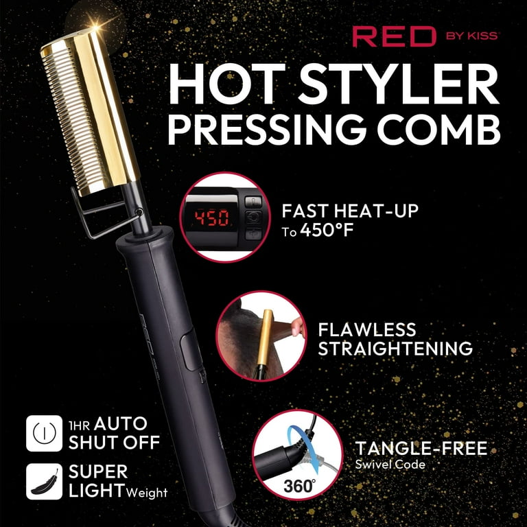 Red by Kiss Hot Comb Hair Straightener 450 Degrees, Curved