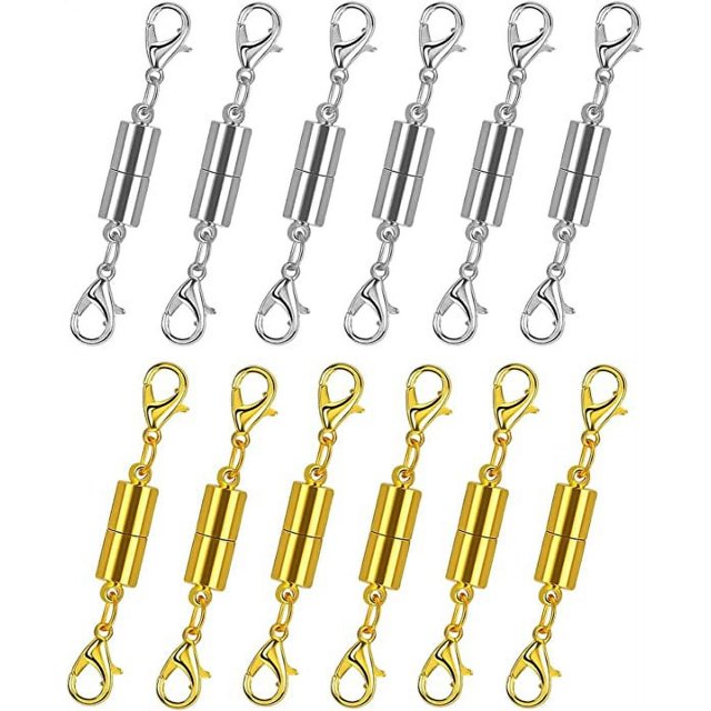 Paquete de 12 cierres magnéticos de langosta de color dorado y plateado para joyería. Accesorio magnético fuerte para collares y pulseras. Apto para bricolaje.