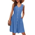 thumbnail image 2 of Summer Dresses for Women 2025 Eyelet Hollow-Out Mini Tank Dresses U Neck Short Sleeve Shirts Sundress Summer Beach Party Dress Belt Sundress Bussiness Work Office Dressess, 2 of 7