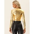 thumbnail image 3 of Blusa de Fiesta Allegra K Corto con Cremallera y Manga Larga Oro XS, 3 of 6