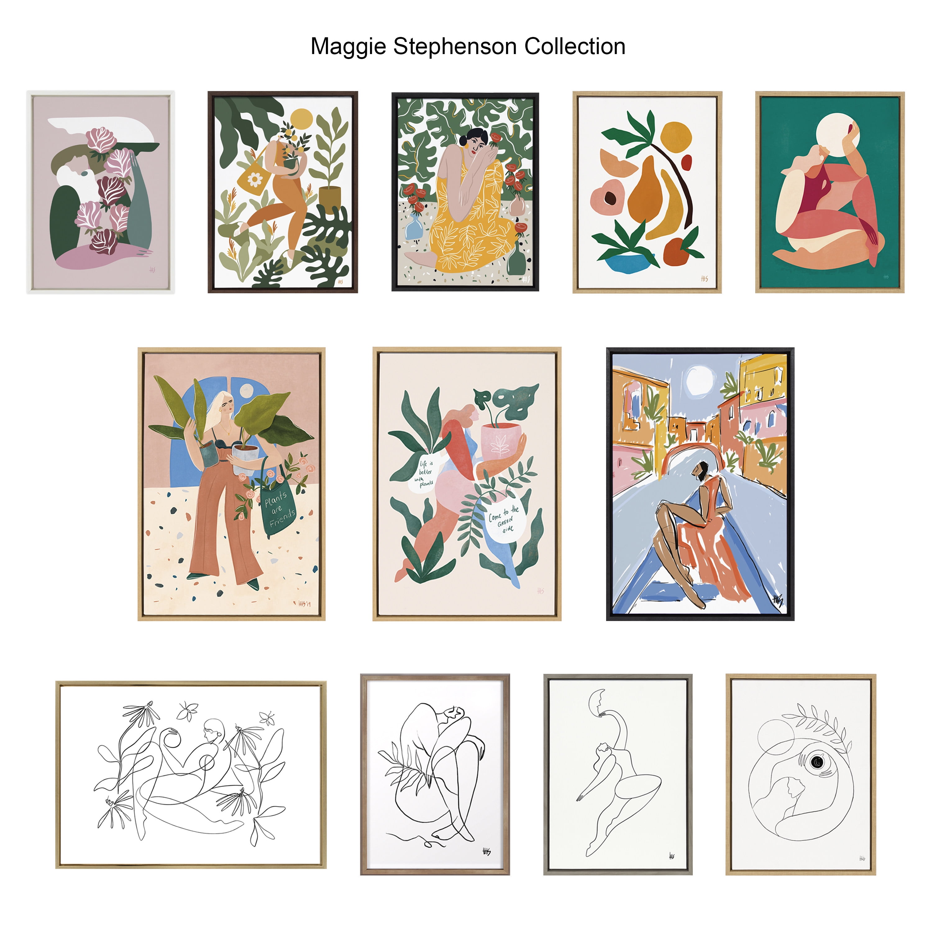 Kate and Laurel Sylvie Plastic Is For Losers Framed Canvas Wall Art by Maggie Stephenson, 18x24 Brown, Mid Century Plant Lover Wall Décor