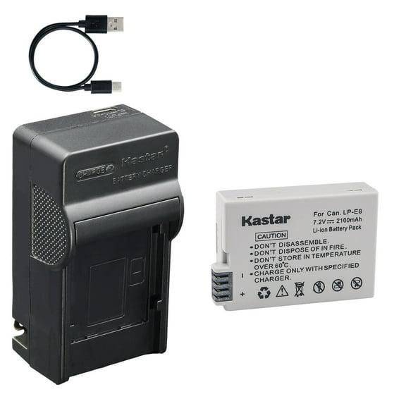 Kastar 1-Pack Battery and AC & USB-C Charger, Compatible with Canon LP-E8 LC-E8, EOS Rebel T2i, T3i, T4i, T5i, 550D, 600D, 650D, 700D, Kiss X4, Kiss X5, Kiss X6 Cameras