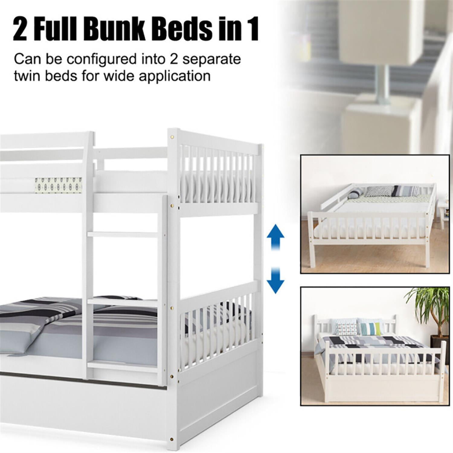 Demi Bonn Bunk Beds Full over Full with Ladder in the Steps and a Full Trundle, Bunk Bed Platform Twin Over Twin, White
