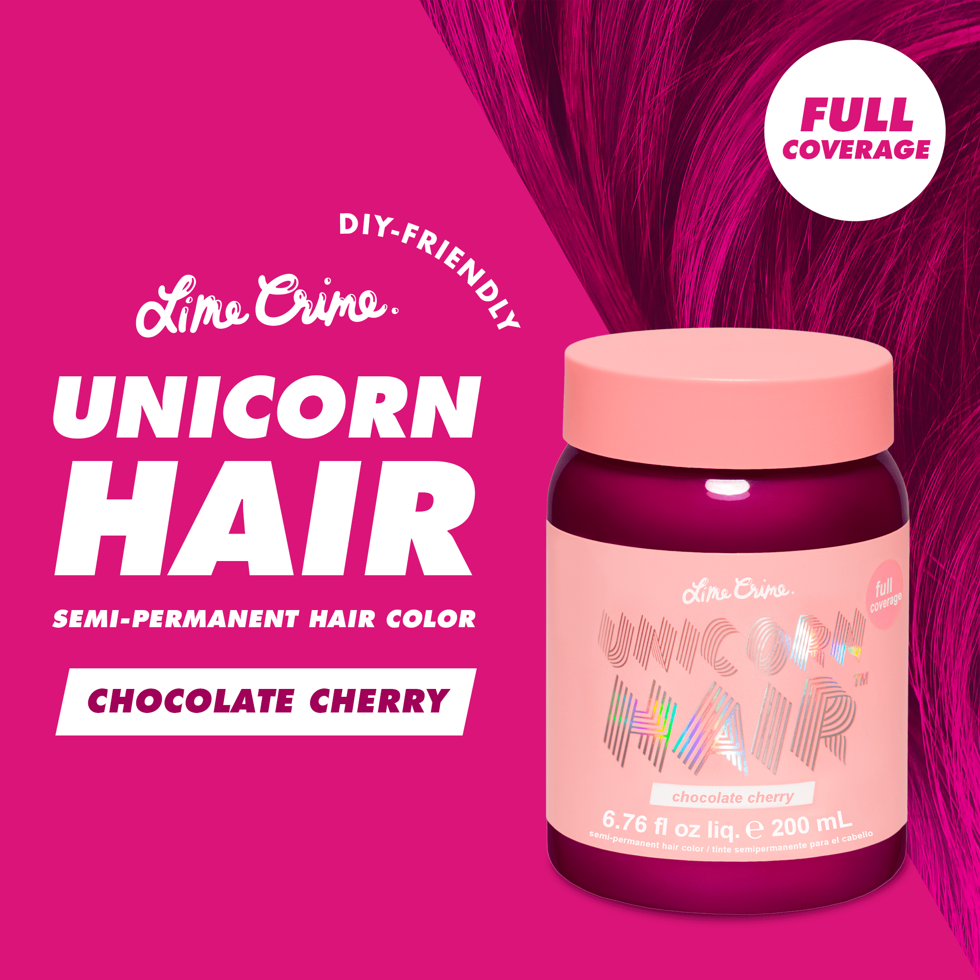 Lime Crime Unicorn Hair Dye, Chocolate Cherry, Full Coverage, Semi-Permanent, Vegan, 6.76 oz