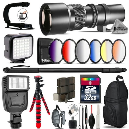 500mm Telephoto Lens for Nikon D3300 D3400 - Video Kit +  Flash - 32GB
