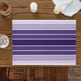 thumbnail image 2 of Purple Ombre Stripe Placemats for Dinning Table Set of 4, Farmhouse Striped Gradient Burlap Kitchen Place Mats Waterproof Cloth Table Mats, Indoor Outdoor Placemats Easy Clean Dinner Decor, 2 of 8