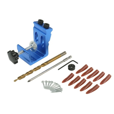 

OWSOO All in One Aluminum Pocket Hole Jig Kit 15 Degree Dowel Drill Joinery Kit Oblique Hole Locator with 9mm Step Drill Bit Doweling Hole Puncher with Buid-in Clamp