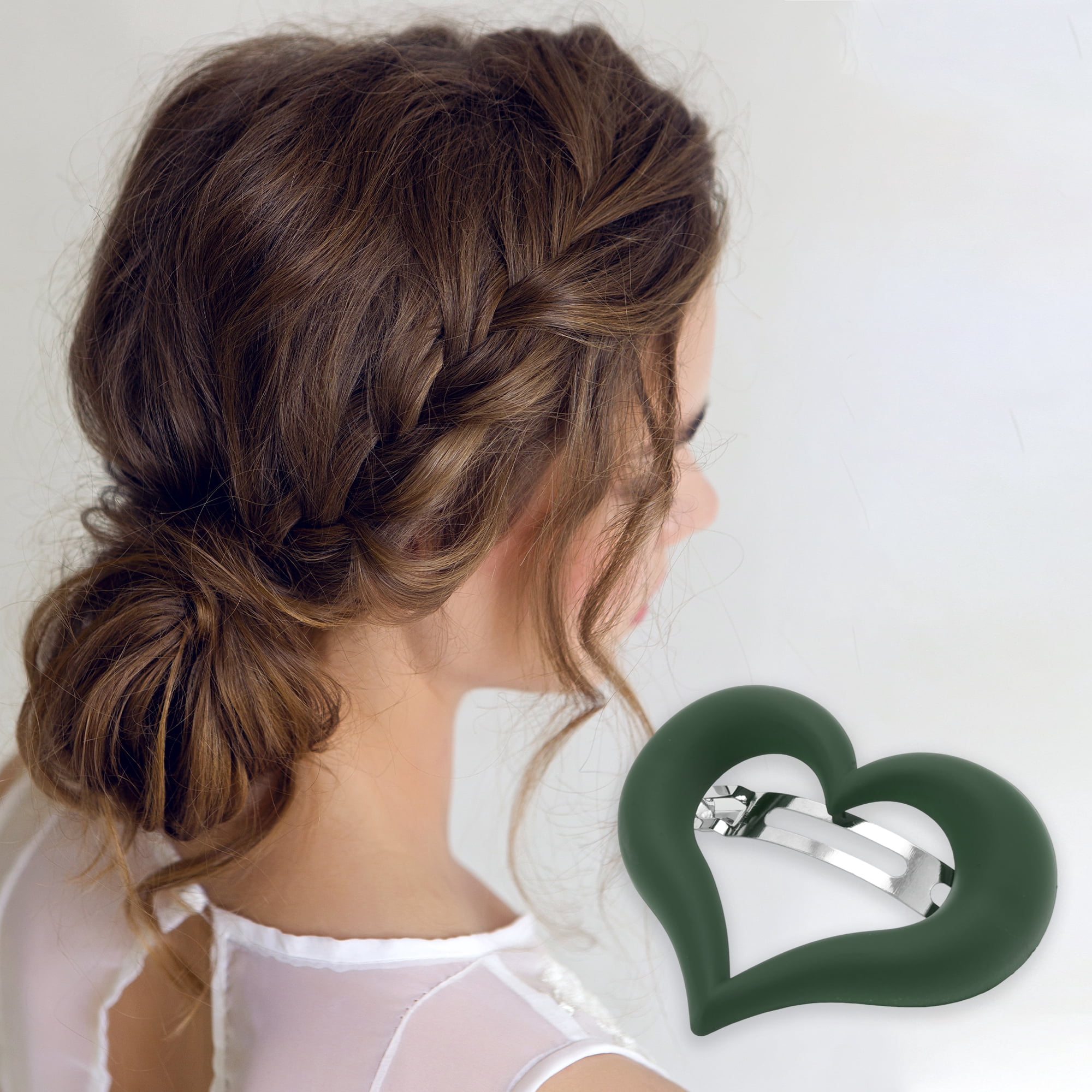 Unique Bargains Classic Unique Design Heart Hairdo Clips Green