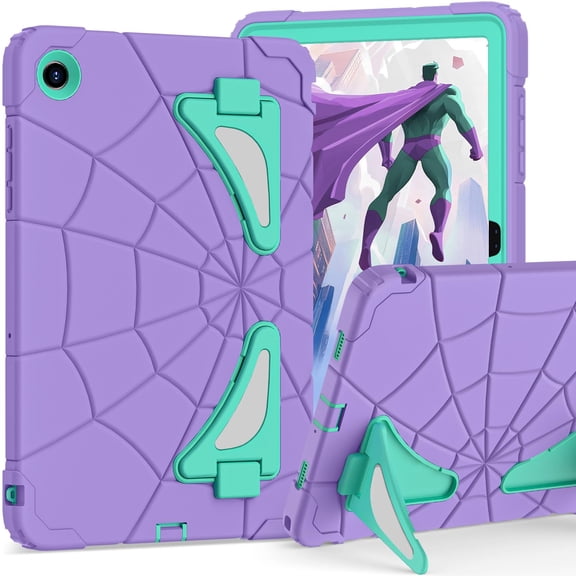 ELEHOLD Kids Friendly Case For Samsung Galaxy Tab A11  2025(11-inch), Heavy Duty Shockproof Rugged Protective Case with Pencil Holder Foldable Kickstand for Boys Children Case, Purple Green