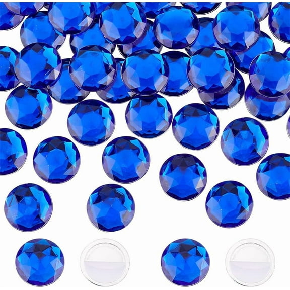 50Pcs 25mm Flat Back Round Acrylic Rhinestone Blue Self-Adhesive Round Jewels Large Plastic Gems Embelishments Stick On Jewels Crystal Circle Gems
