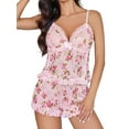 thumbnail image 4 of Avidlove Women Sexy Pajama Set Ruffle Sheer Mesh Lingerie Cami with Shorts 2 Piece Pjs Floral Sleepwear, 4 of 5