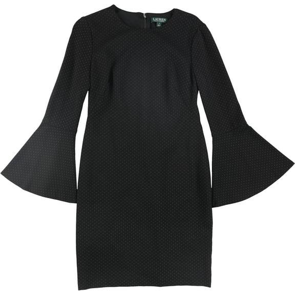 Ralph Lauren Womens Polka Dot Ponte Dress, Black, 2