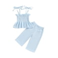 thumbnail image 2 of Aojekbee Toddler Girls 2 Piece Outfits Bandage Sleeveless Camisole Tops and Elastic Wide Leg Pants Set Baby Summer Clothes, 2 of 10