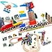thumbnail image 3 of ORBRIUM Lift and Load Wooden Train Set with Magnetic Crane, Magnetic Helicopter, Large Diesel Engine, Semi-Truck, Shipping Container Flat Car Compatible with Thomas, Brio, Chuggington, Melissa & Doug, 3 of 3