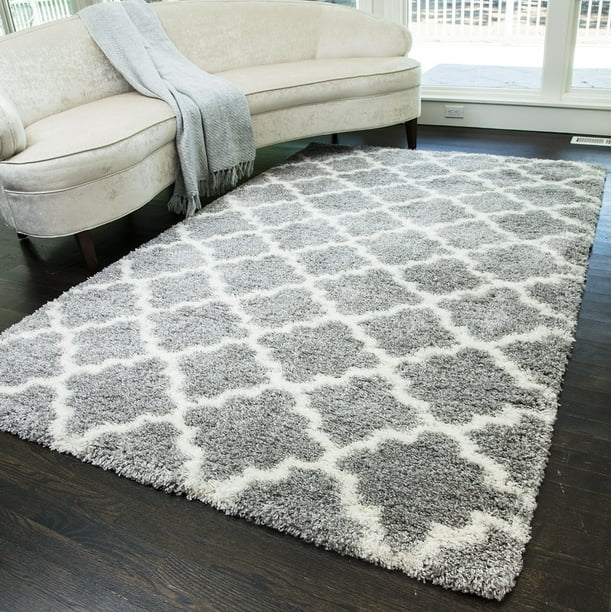 Rugs America Feather Collection, Blue Grey Quatrefoil Rug