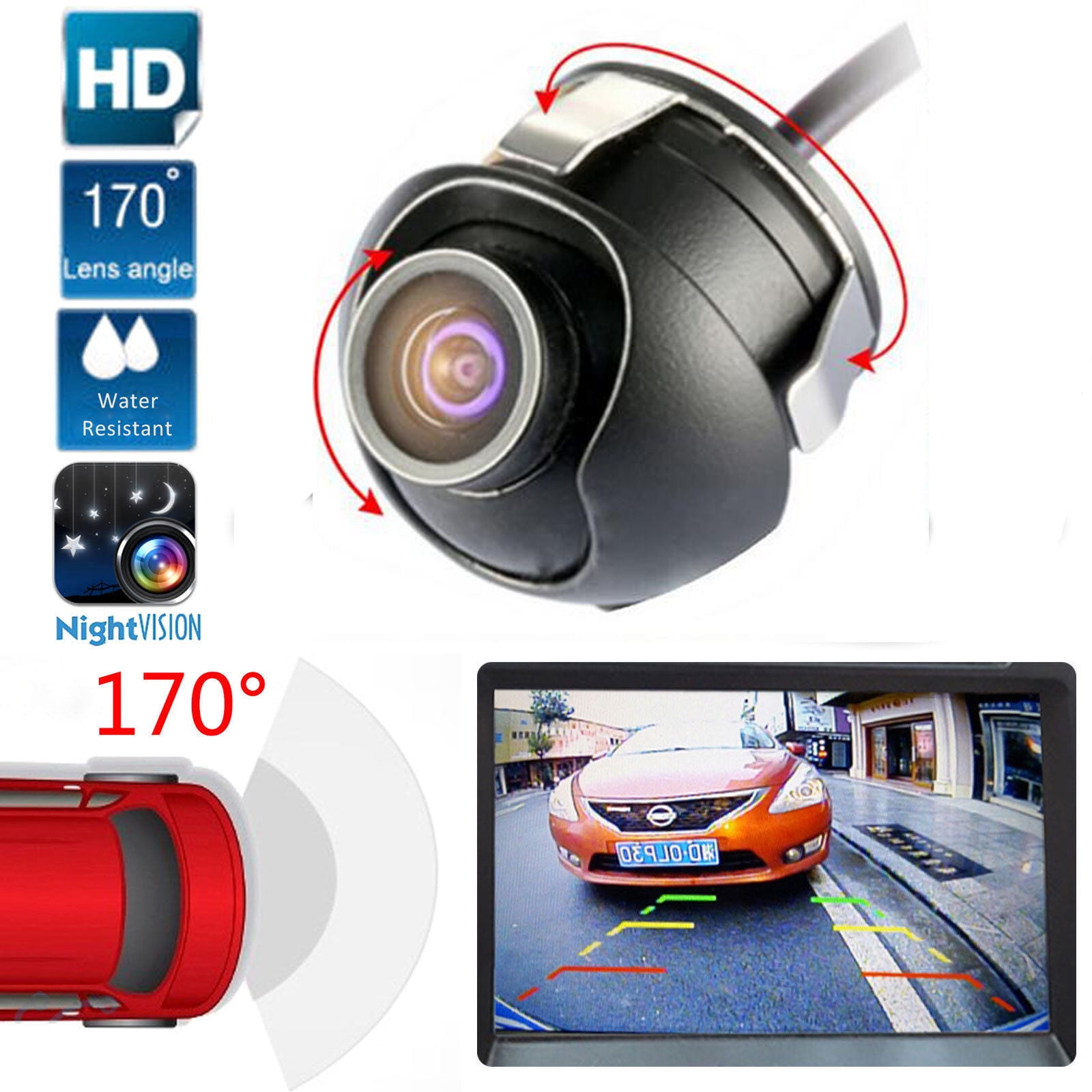 HD Sony 360°Rotatable Mini CCD Rear View Car BUS Backup Camera IP67+Night Vision 
