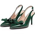 thumbnail image 3 of Women's Sexy Slingbacks Bow Stiletto Heels Closed Pointed Toe Pumps Bead Buckle Strap High Heels Dress Shoes, 3 of 12