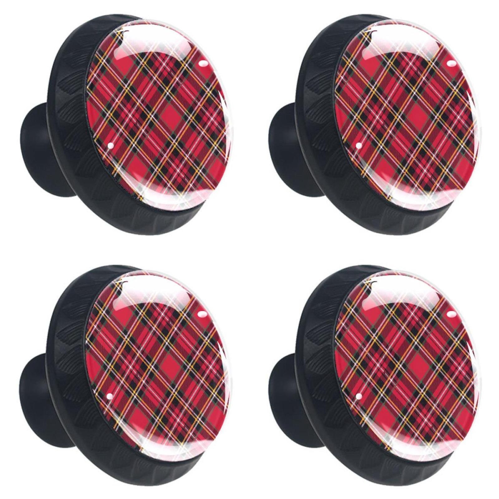 4 Pcs Classical Tartanplaid Knobs for Kitchen Cabinet Cupboard Dresser Bookcase Drawer Pulls Handles Round Home Decor