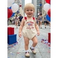 thumbnail image 4 of BemeyourBBs Newborn Baby Boy Girl My First 4th of July Outfit Patriot Independent Day Clothes Summer Bubble Romper Overalls Girls Boys Letters America Flag Embroidery Sleeveless Corduroy Jumpsuit, 4 of 9