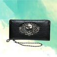 thumbnail image 4 of Cartera de mujer, versión coreana, larga, estilo retro, estilo punk, con estampado de calaveras y lunares (negro), 4 of 7