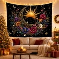 thumbnail image 3 of Celestial Sun and Moon on Black Background, Mystical Celestial for Home Decor Enthusiasts, Botanical Floral Art, Birthday Gift, Tapestry Wall Hanging for Bedroom and Living Room, 3 of 7