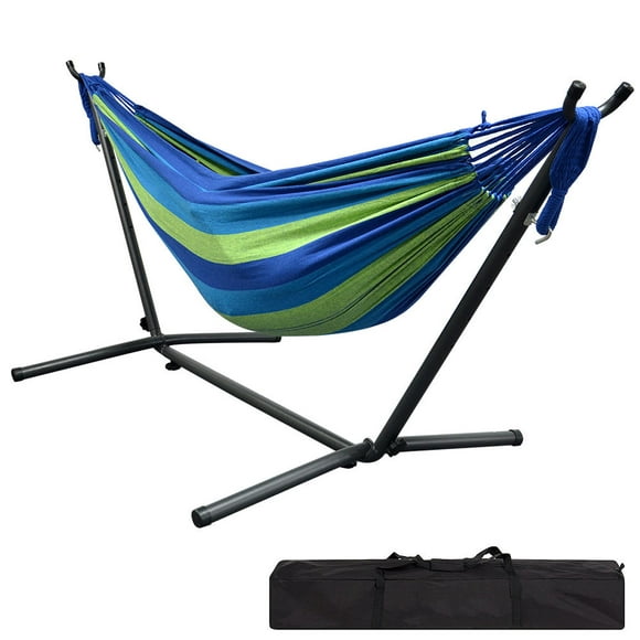 9Ft Double Hammock with Space Saving Steel Stand, 2 Person Heavy Duty Standing Hammocks with 450lb Capacity and Portable Carrying Bag