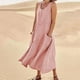 thumbnail image 1 of Vestido de verano de algodón y lino para mujer, sin mangas, con cuello redondo y bolsillos, 1 of 6