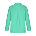 thumbnail image 3 of UHHDNAED Womens Cotton Linen Button Down Shirt 2025 Summer Casual Long Sleeve Solid Color Shirts Loose Work Tops with Pocket - Cyan, 3 of 5