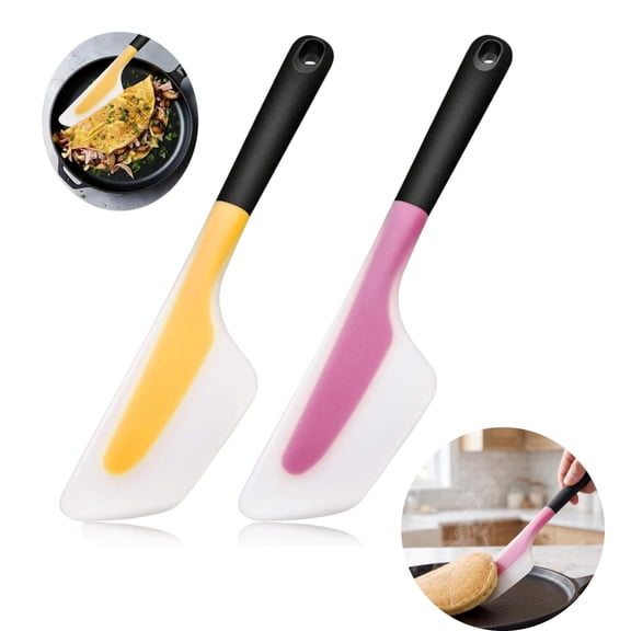 Omelette Spatula Set - 2 Pack Silicone Kitchen Turner for Eggs, Pancakes, and Crepes, Red and Yellow