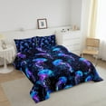 thumbnail image 2 of Jellyfish Comforter Set Twin Marine Life Bedding Black Blue Neon Ombre Light Ocean Bubbles Bedding Comforter Sets Cartoon Glow Gradient Reversible Black Quilt, 2 of 5