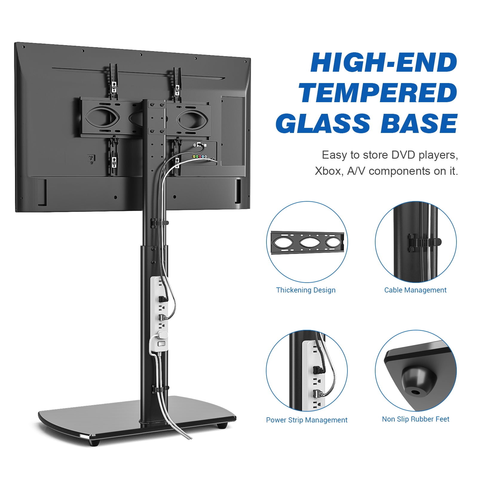 RTVR Black TV Floor Stand with Swivel Mount for 65 inch Flat Screens, Roku TV Stand Legs for Bedroom