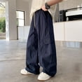 thumbnail image 6 of WAYUTE Pants for Boys Cargo Pants High Waisted Loose Fit Breathable Kids Solid Color Baggy Pants with Pockets Summer Streetwear Trousers Outdoor Casual,11-12 Y,Navy, 6 of 6