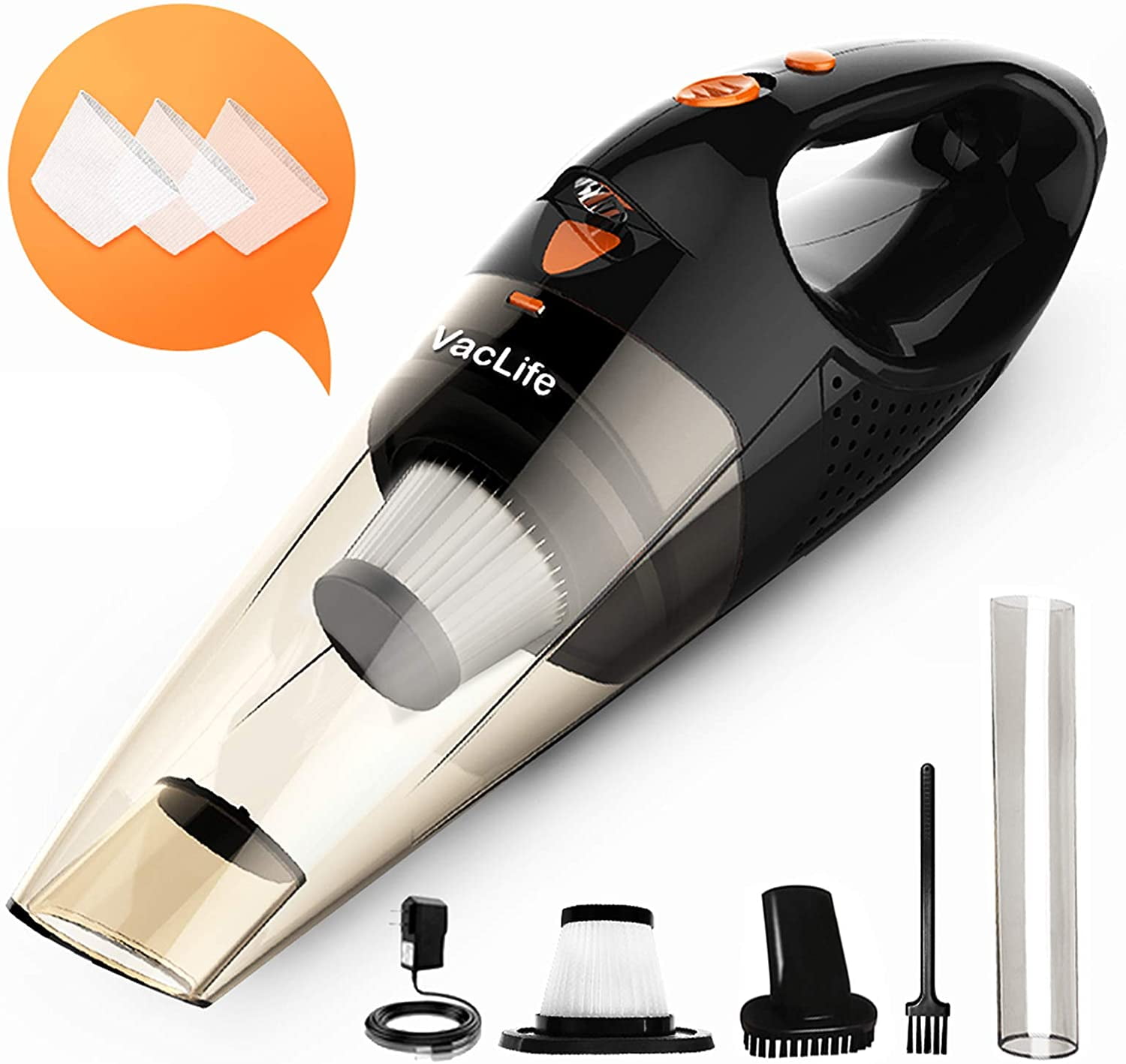 VacLife Handheld Vacuum, Hand Vacuum Cordless Rechargeable, Small and Portable with High Power and Quick Charge for Home and Car Cleaning - Black & Orange(VL189) - Walmart.com