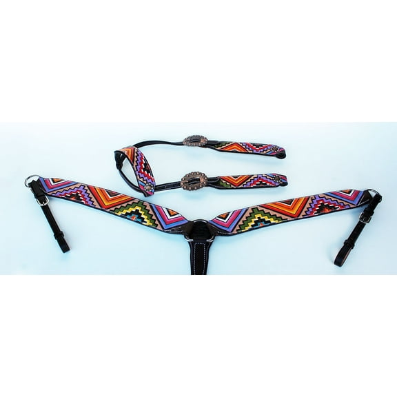 Horse Tack Bridle Western Leather Headstall Breast Collar Barrel Racing 8851A