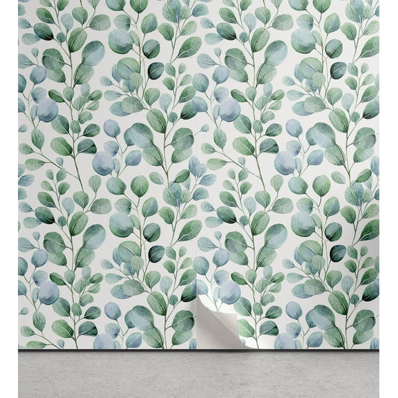 Ambesonne Leafy Peel & Stick Wallpaper for Home, Eucalyptus Leaves Vertical, 13"x36", Teal and Jade Green
