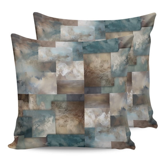 Pillow Covers 20x20 Set of 2, Blue Brown Geometric Throw Pillow Covers Decorative Couch Cushion Cover, Modern Ombre Abstract Art Microfiber Soft Square Pillowcases for Bedroom Living Room Sofa