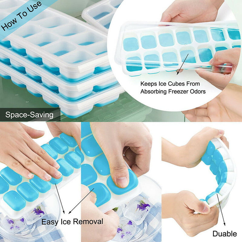 Silicone Ice Cube Tray Ices Jelly Maker Mold Trays with Lid for Whisky Cocktail 