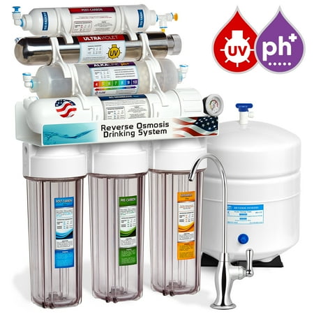 Express Water 11-Stage Reverse Osmosis Water Filter System Ultraviolet Alkaline Clear + Gauge - ROALKUV5DCG