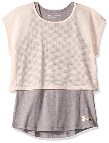 Under Armour Infinity Layered Short sleeve, Ash Taupe Light Heather//Metallic Rose Gold, Youth X-Small