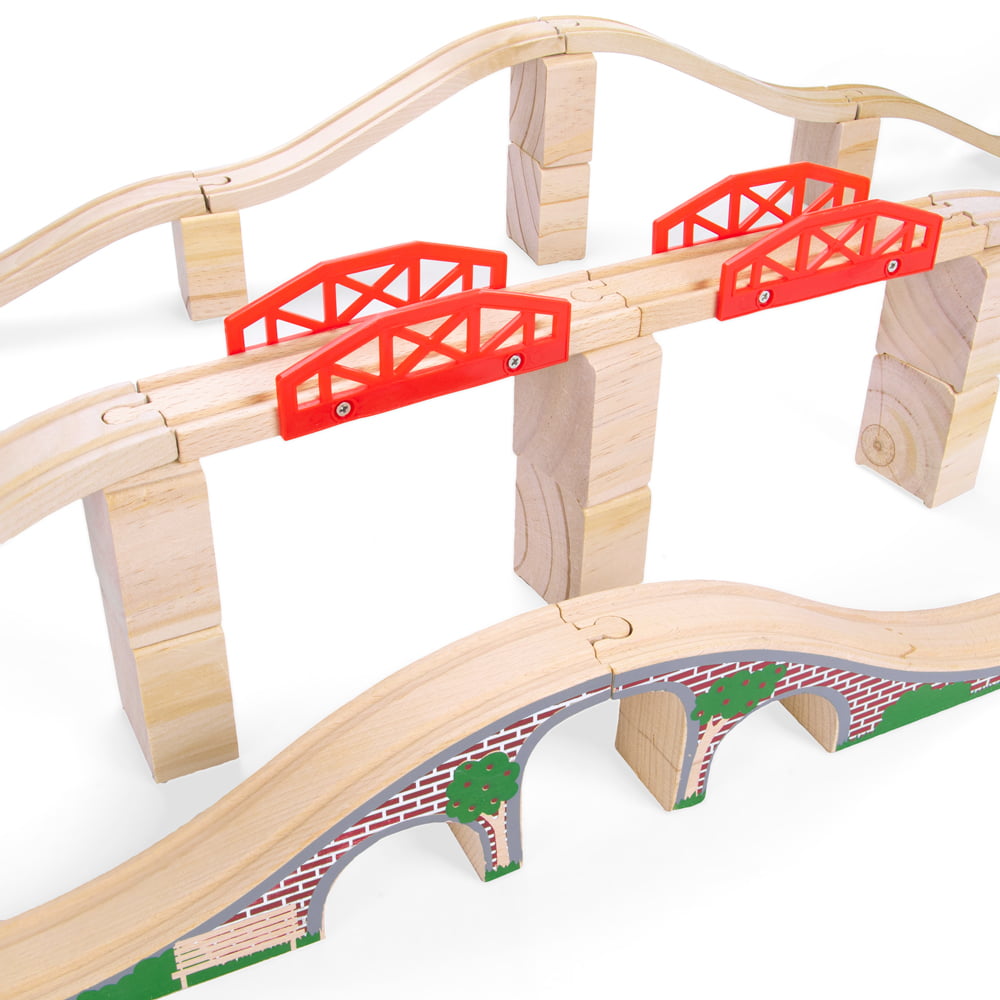 Wooden Train Track Risers Red Brick Custom Bridge Risers for Track Set