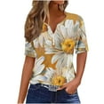 thumbnail image 2 of Giftesty Blouses for Women Dressy Casual Women's Casual Printed Color Short-Sleeved Button V-Neck Top Blouse, 2 of 5
