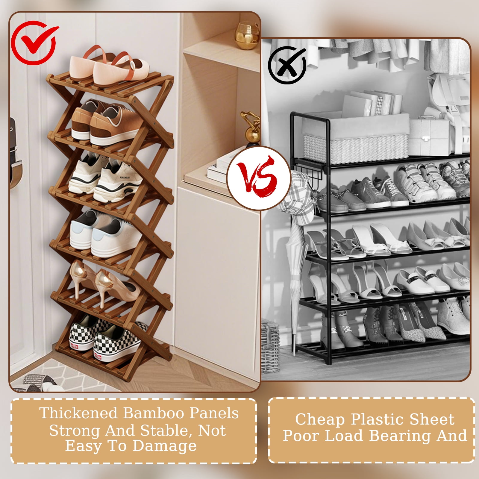 LPAMEOIU 4-Tier Foldable Shoe Rack,Bamboo Shoe Organizer Storage Shelf for Entryway,Hallway(Brown)